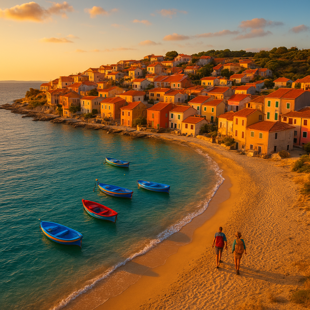 A vibrant aerial of coastal travelers and colorful boats