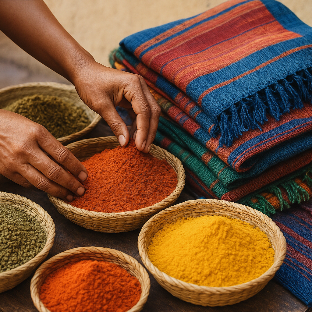 Close-up of market spices and a local guide's hands